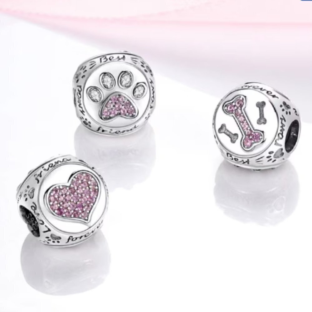 Triangular Dog Bone Paw Heart Charm